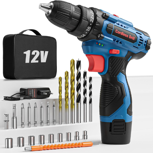 Destornillador a batería con múltiples accesorios para aficionados al bricolaje (DIY)