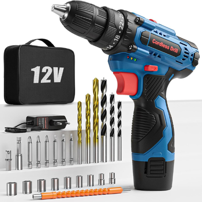 Destornillador a batería con múltiples accesorios para aficionados al bricolaje (DIY)